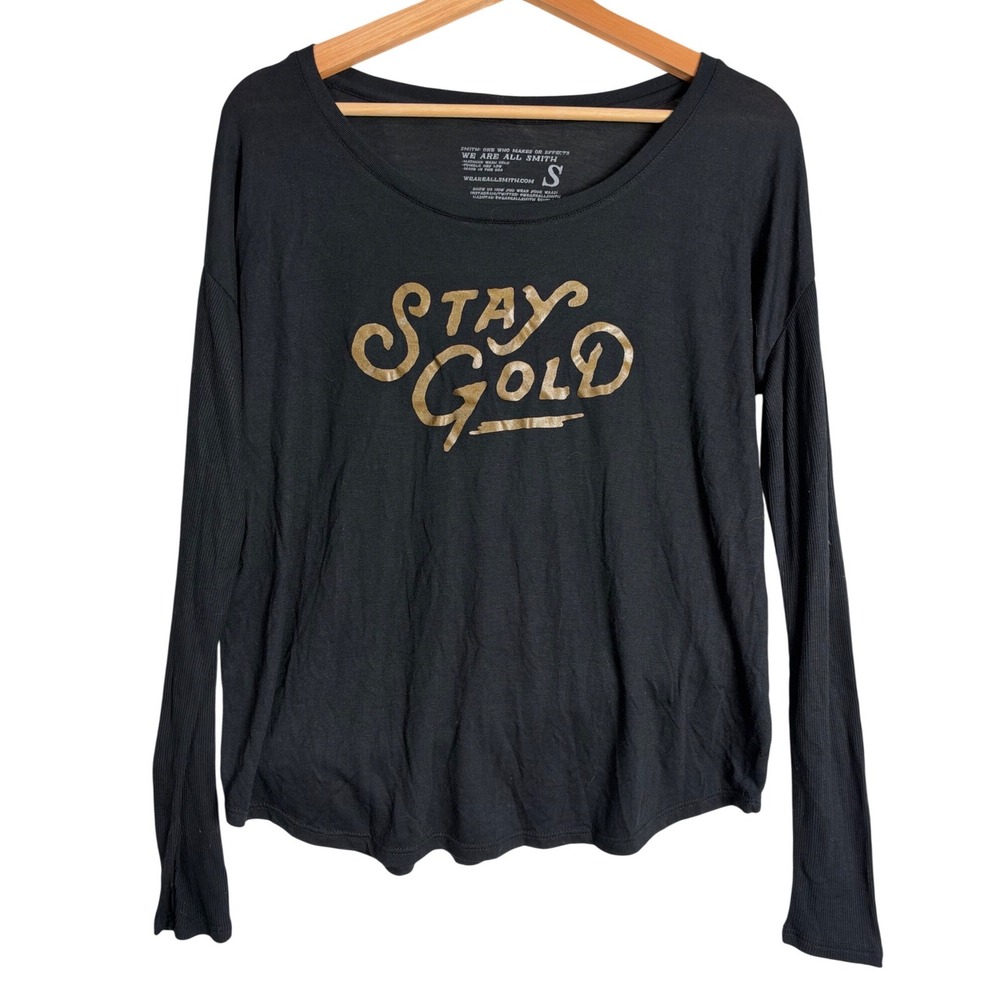 We Are All Smith Stay Gold Black Long Sleeve Graphic Top Small rib rock indie